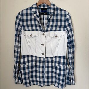 SJYP Paneled Check Blazer Navy and White Large